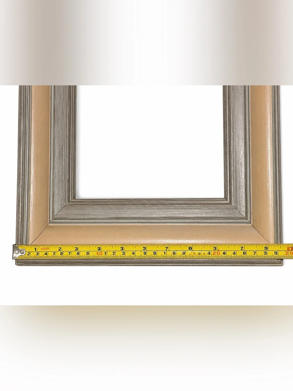 VTG Wood Picture Frame. Taupe Beige Grey Layered Stepped Moulding. Late 20th Cen